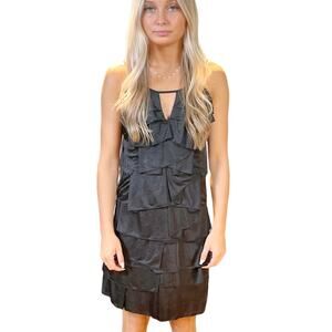 BCBGMAXAZRIA Black Vintage 2000s Tiered Spaghetti Strap Mini Cocktail Dress